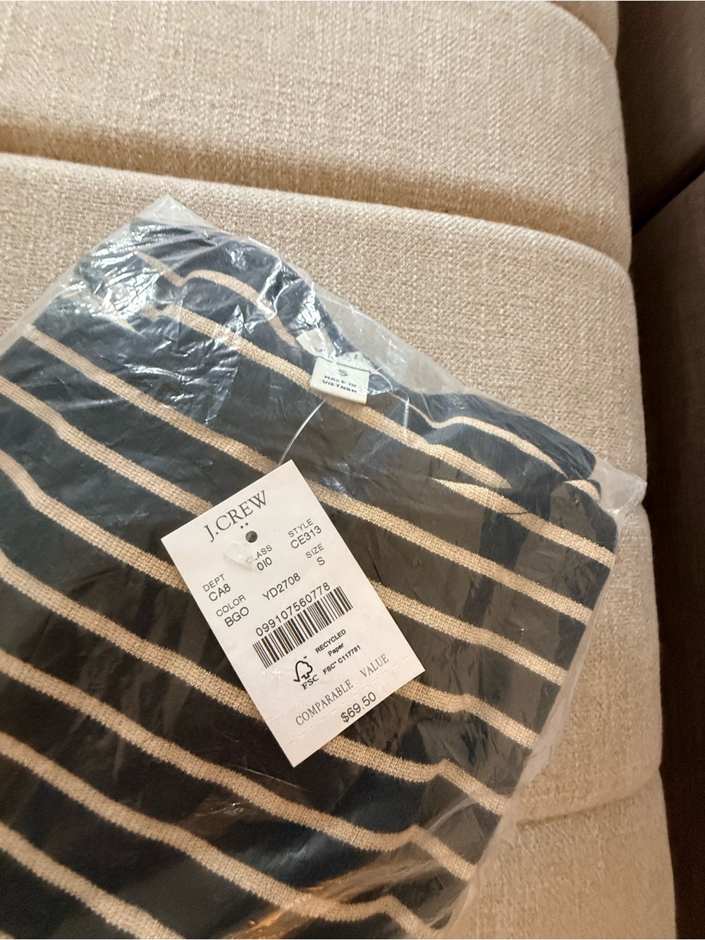 J.Crew Women’s Black and Gold Striped Crewneck Sweater